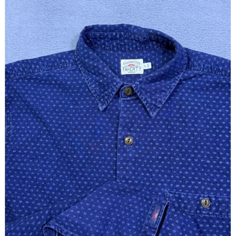 Faherty Shirt Mens S Navy Geometric Heavy Normcore Athleisure Modern Daily